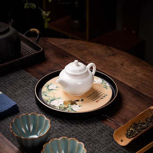 陶瓷吸水壶承养壶托淋壶垫茶盘干泡台储水家用圆形茶台创意茶托盘