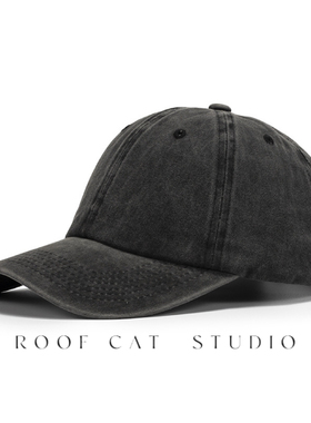 [屋顶的猫]春夏季弯檐棒球帽男复古水洗防晒女做旧黑色软顶鸭舌帽