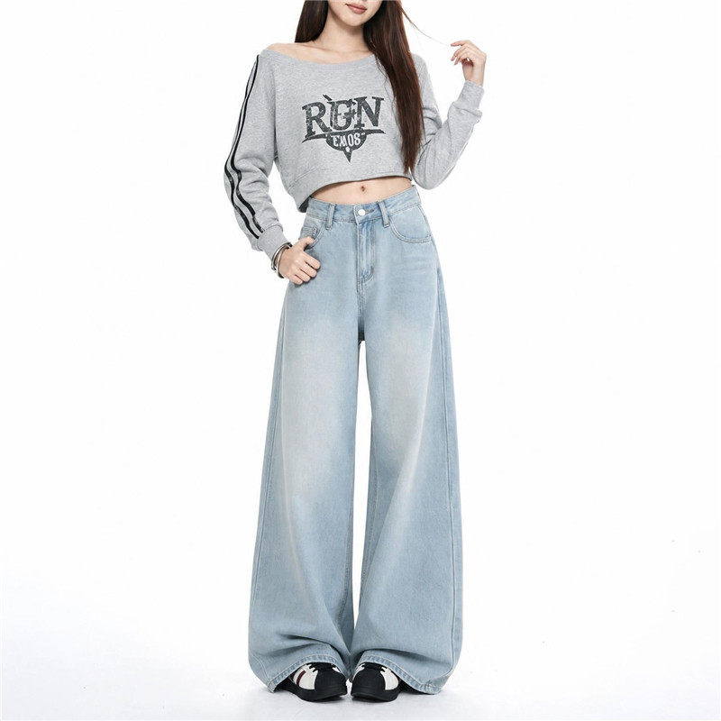 阔腿软牛仔裤女春秋新款高腰直筒