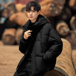 佑步仕冬季新款潮牌羽绒服男士休闲加绒加厚连帽短款面包棉服外套