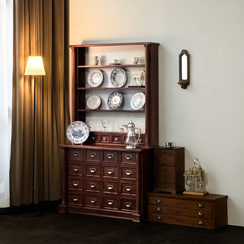 闻森家居覆古展示柜法式实木古董家具艺术品陈列柜碗碟中古餐边柜