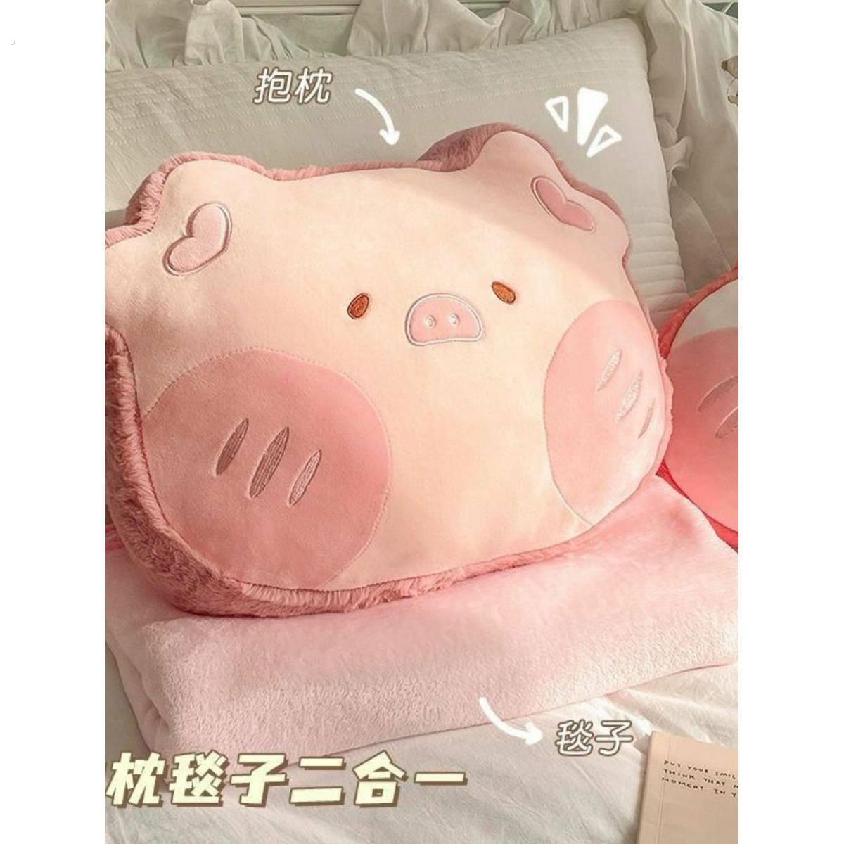 加厚抱枕被子两用猪抱枕办公室午睡小枕头车载毛毯靠枕毯子二合一
