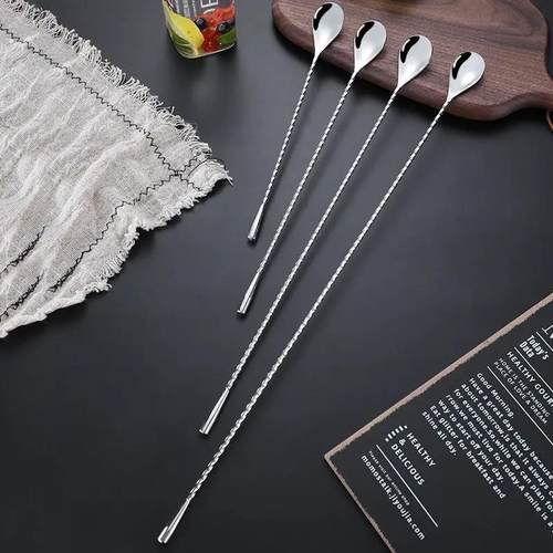 加长螺旋手柄水滴04不锈钢果汁奶茶吧勺热销鸡尾酒调酒棒搅拌勺