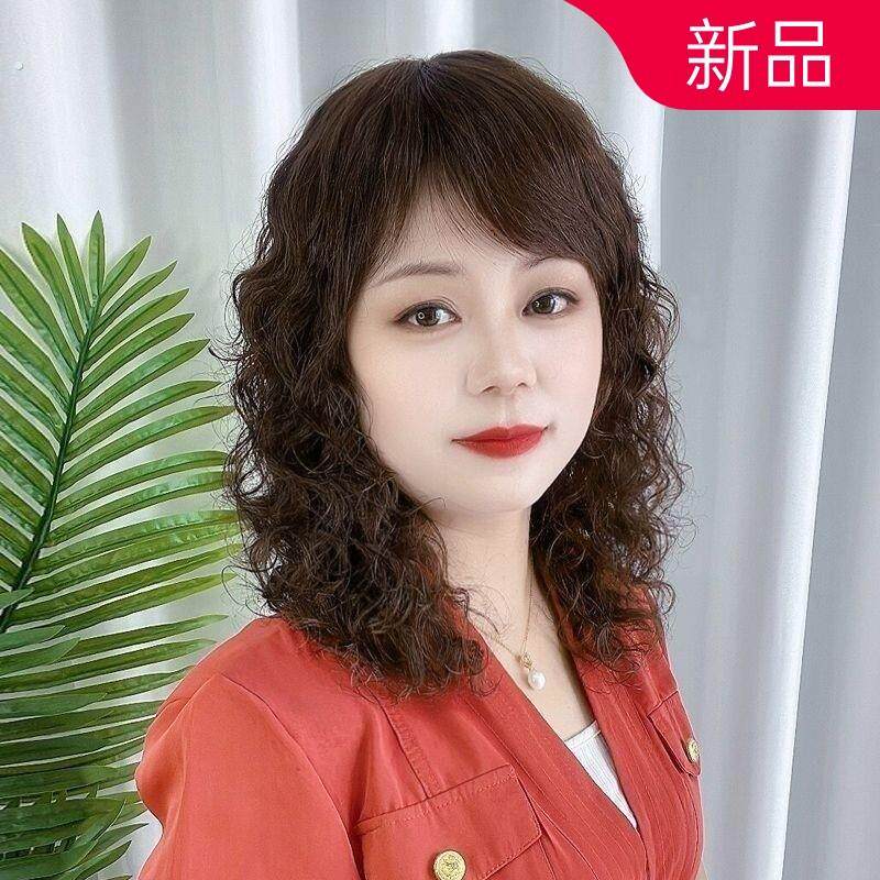 女中长卷发大波浪头套中老年妈妈真发发套羊毛卷逼真自然全头套