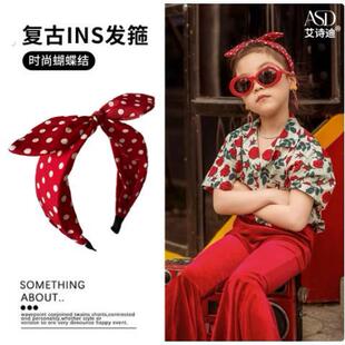 儿童港风复古怀旧红色轻奢发箍成人波点头箍蝴蝶结高级感发饰配饰