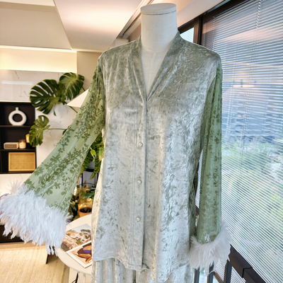 金丝绒毛毛袖羽毛家居服可外穿女