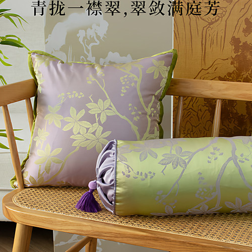法式中国风绿色紫色抱枕轻奢高级