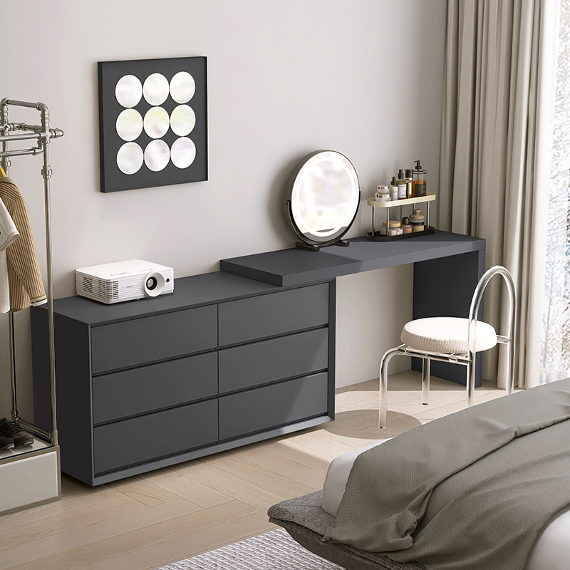 意式极简伸缩化妆台书桌一体实木卧室电视柜收纳现代烤漆电脑斗柜