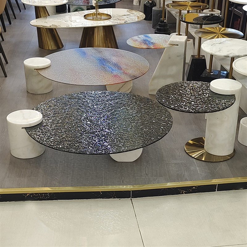 优选baxter意式极简水波纹玻璃办公茶几客厅家用小户型大理石边几