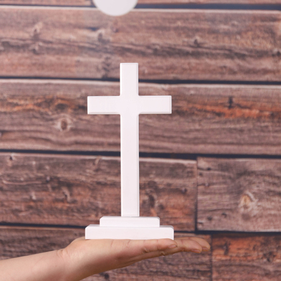 优选白色实木十字架摆件 木质礼品桌面客厅挂墙壁挂摆件带底座 送
