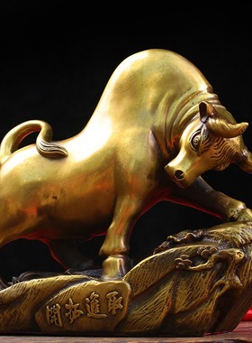 优选铜牛摆件 纯铜金牛 办公室会所家居招财旺财牛摆设 开业商务