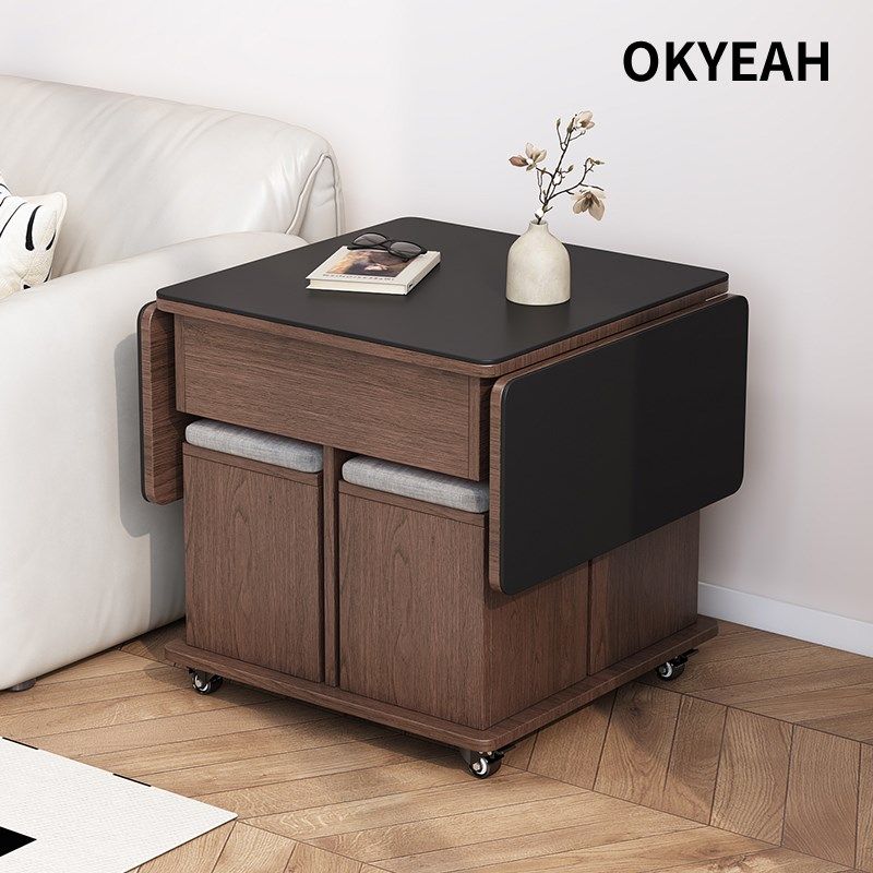 优选家用折叠茶几餐桌一体小户型多功能带凳储物客厅移动岩板茶桌,住宅家具,移动边几/推车,淘宝优惠券,粉丝福利购,淘宝优惠卷