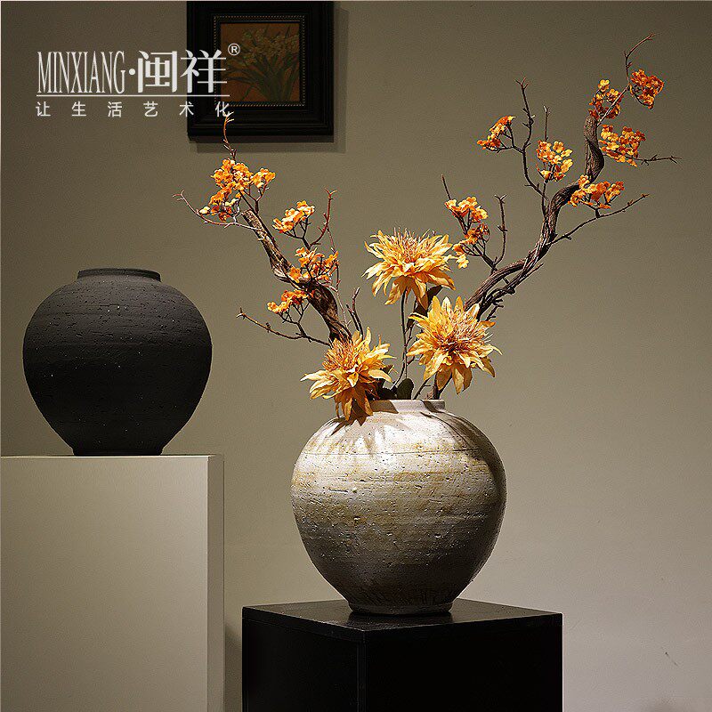 优选新中式陶罐陶瓷花瓶摆件侘寂风干花水培花器手工粗陶家居玄关,家居饰品,花瓶,淘宝优惠券,粉丝福利购,淘宝优惠卷