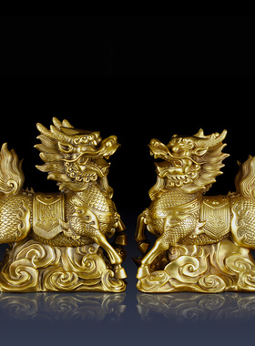 优选纯铜麒麟摆件铜麒麟一对火麒麟工艺品客厅铜麒麟摆件家居饰品
