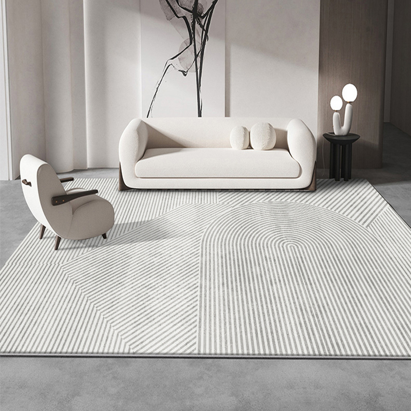 轻奢素色侘寂风客厅地毯日式灰色线条沙发茶几垫简约卧室床边地毯