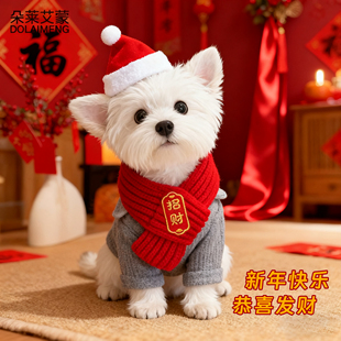 狗狗猫咪新年围巾宠物围脖红色保暖中国风口水巾毛绒冬季保暖配饰
