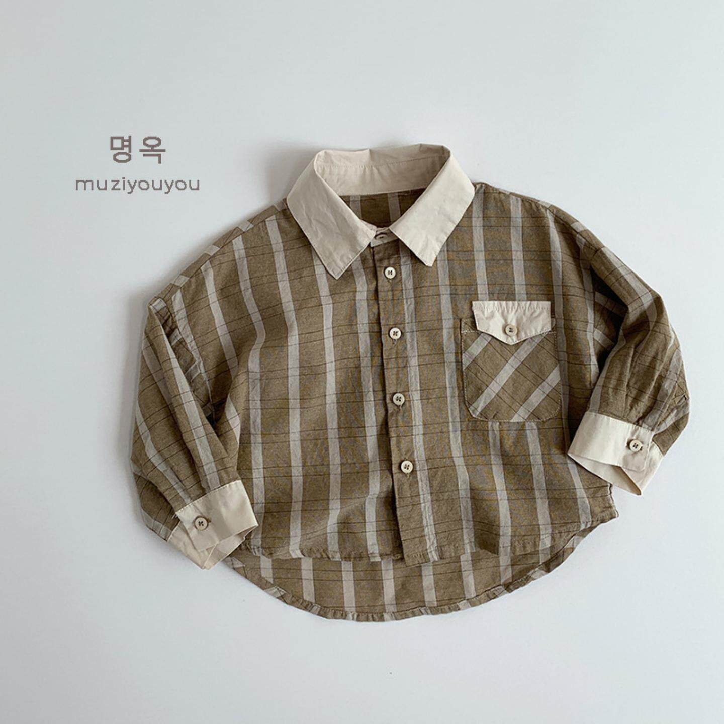 儿童薄款翻领格子衬衫春夏日韩男女宝宝长袖外套2026新款童装