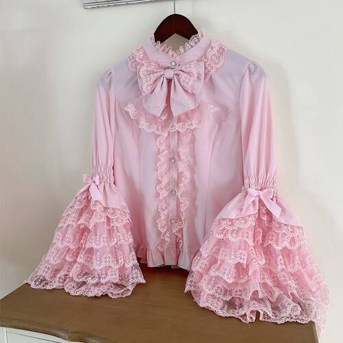 Lolita洋装甜美可爱蕾丝dolllolita姬袖衬衫长袖jsk内搭衬衫上衣