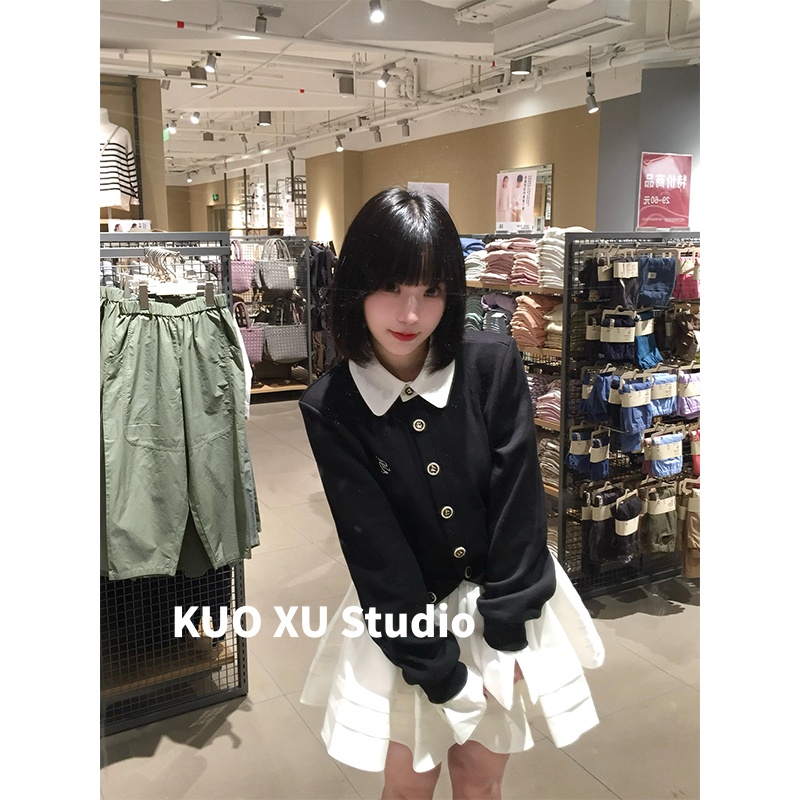 早秋假两件针织开衫撞色毛衣外套显瘦辣妹上衣修身半身裙套装女