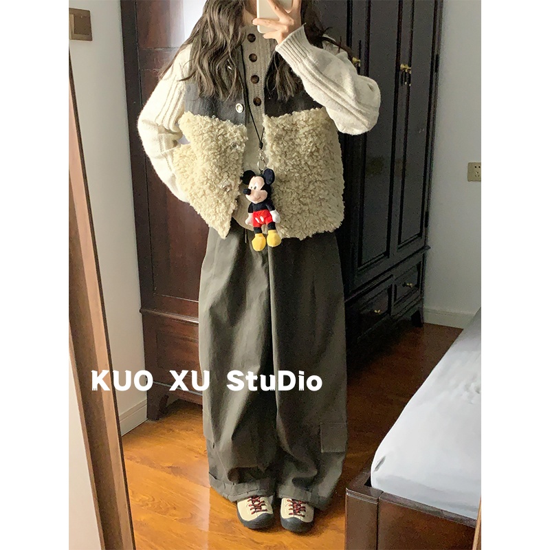 秋冬穿搭韩版毛绒马甲外套内搭麻花针织衫毛衣慵懒长袖上衣套装女