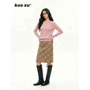 上衣多巴胺彩色格子半身裙 针织打底衫 巨好看冬装 一整套裙韩系长袖