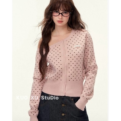 【送运费险】露肩波点针织开衫女