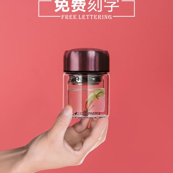 双层便携小容量玻璃杯迷你加厚茶杯子小巧小号女水杯刻字定制LOGO
