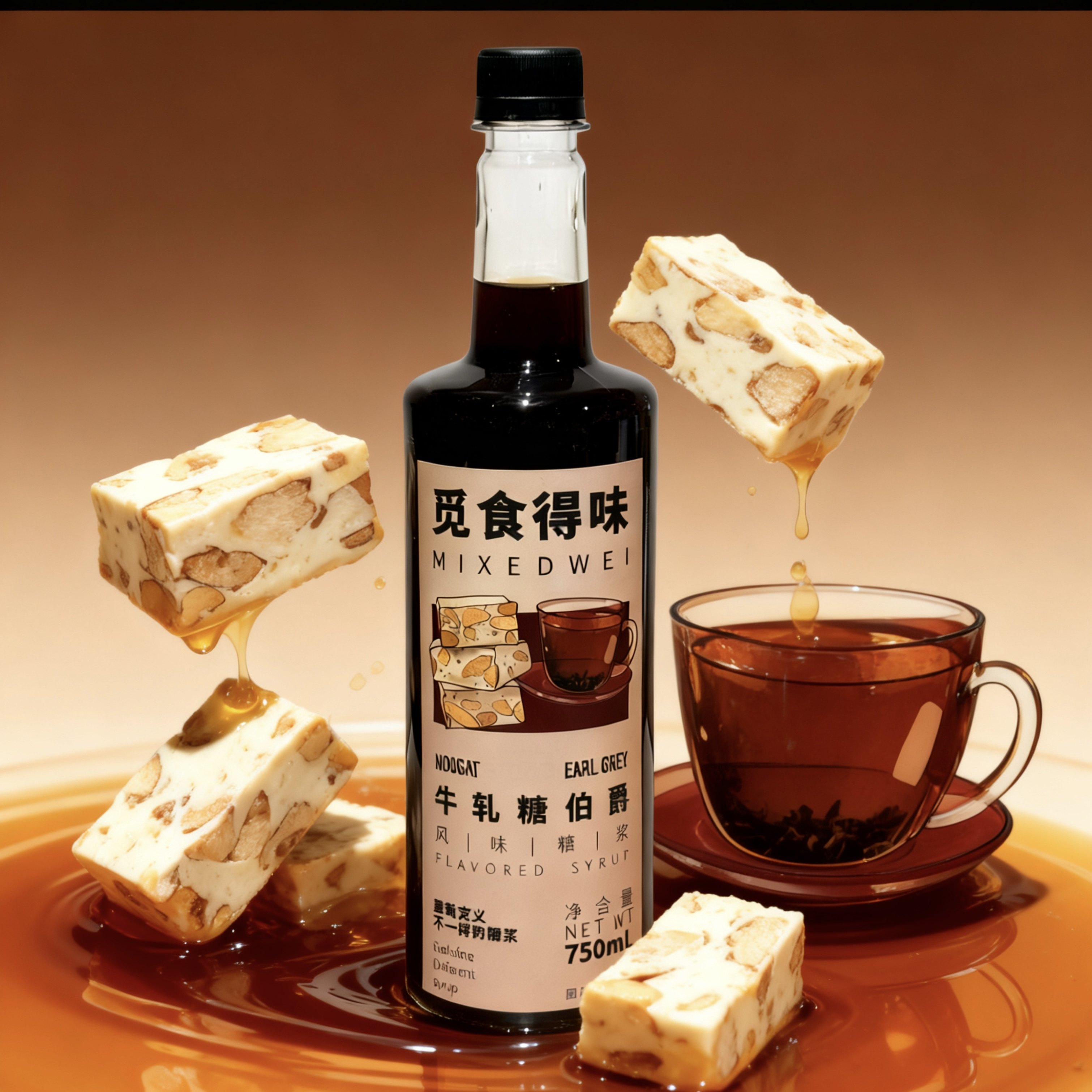 觅食得味牛轧糖伯爵风味糖浆750ml秋冬咖啡奶茶鸡尾酒原物料