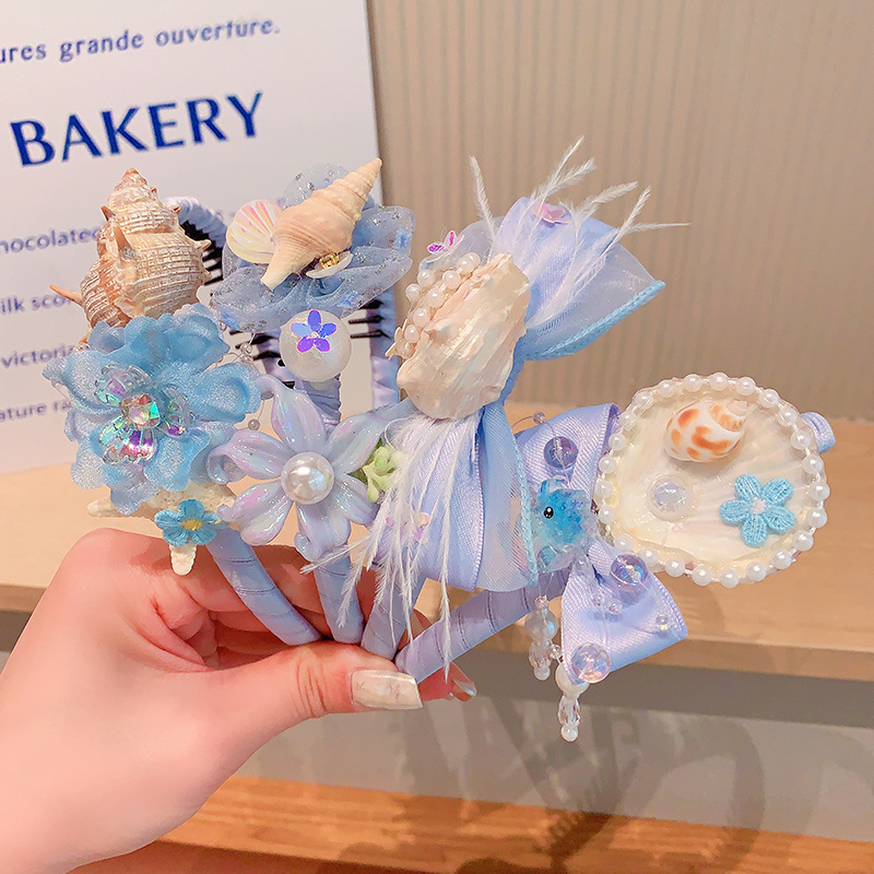 儿童发箍带齿防滑女童刘海碎发夹头箍贝壳人鱼公主不勒头女孩发饰