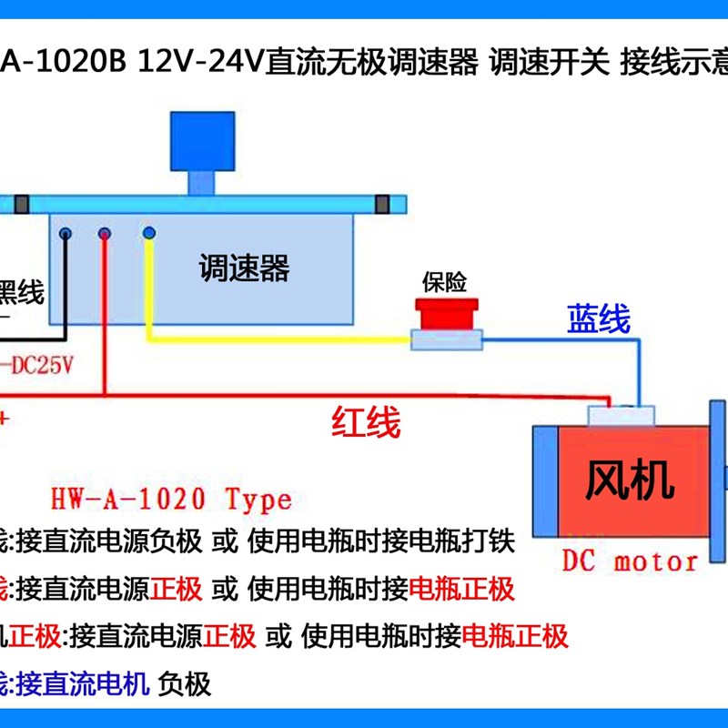 6V-12V-24v直流电机汽车风扇调速器棉花糖电机无极变速调速开关