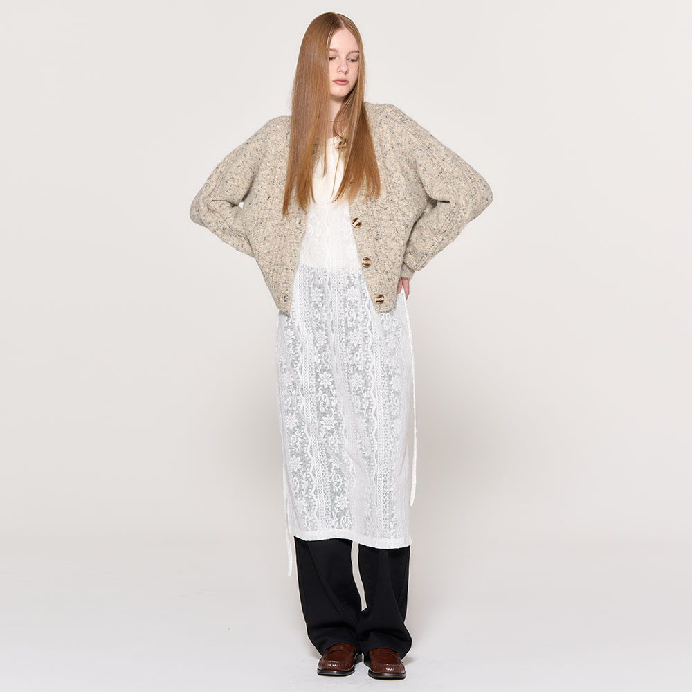 GENERAL IDEA BY BUMSUK燕麦麻花彩点羊毛混纺针织开衫长袖短外套