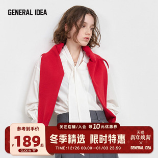 领结系带后开衩纽扣设计V领衬衫 GENERAL BUMSUK秋季 上衣 IDEA