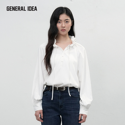 GENERAL IDEA BY BUMSUK秋新款荡领花瓣设计感系带长袖衬衫女上衣