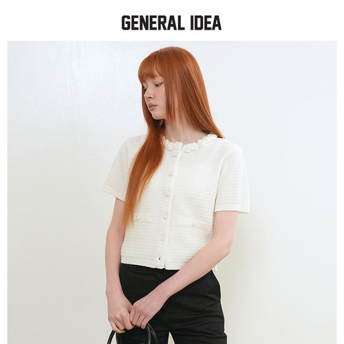 GENERAL IDEA BY BUMSUK女士新款花卉刺绣针织开衫外套短袖休闲