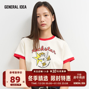 BUMSUK摇滚披头猫拼接撞色短袖 T恤女趣味印花 IDEA GENERAL