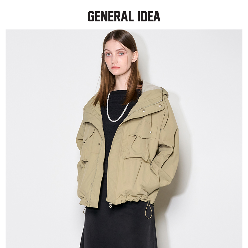 GENERAL IDEA BY BUMSUK褶皱花苞工装连帽外套休闲拉链上衣夹克秋