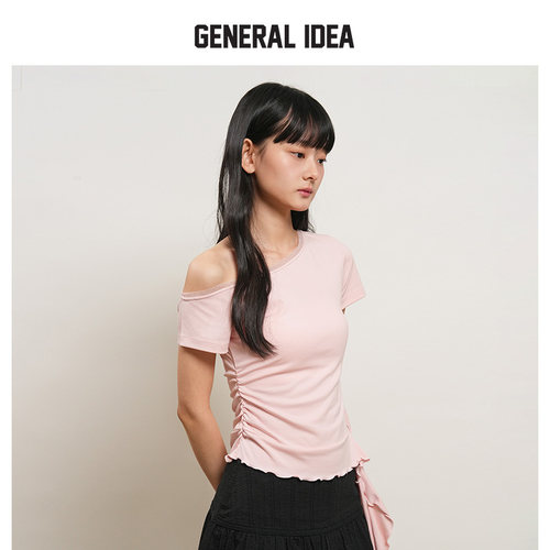 GENERAL IDEA BY BUMSUK女士网纱拼接单肩T恤