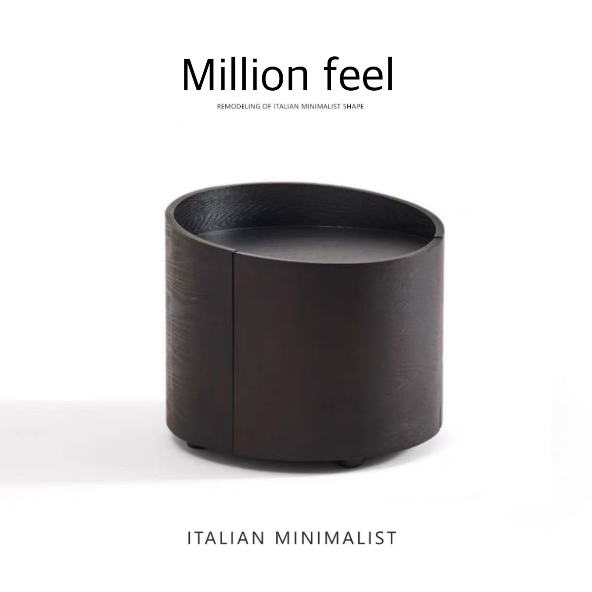 Million feel意式极简烟熏实木圆形床头柜设计师款ins轻奢床边柜