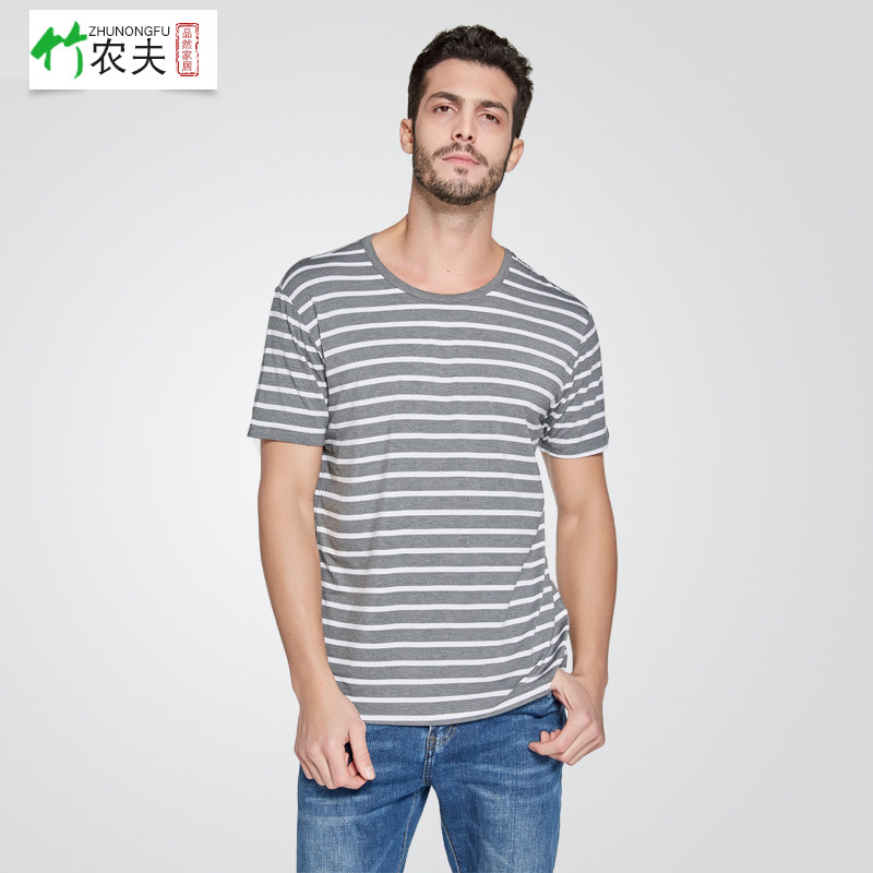 男士竹纤维短袖加肥加大中老年条纹宽松短袖t恤男汗衫男t恤打底