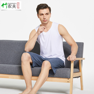 中老年加肥加大码 竹纤维睡衣男薄款 家居服套装 夏季 莫代尔背心短裤