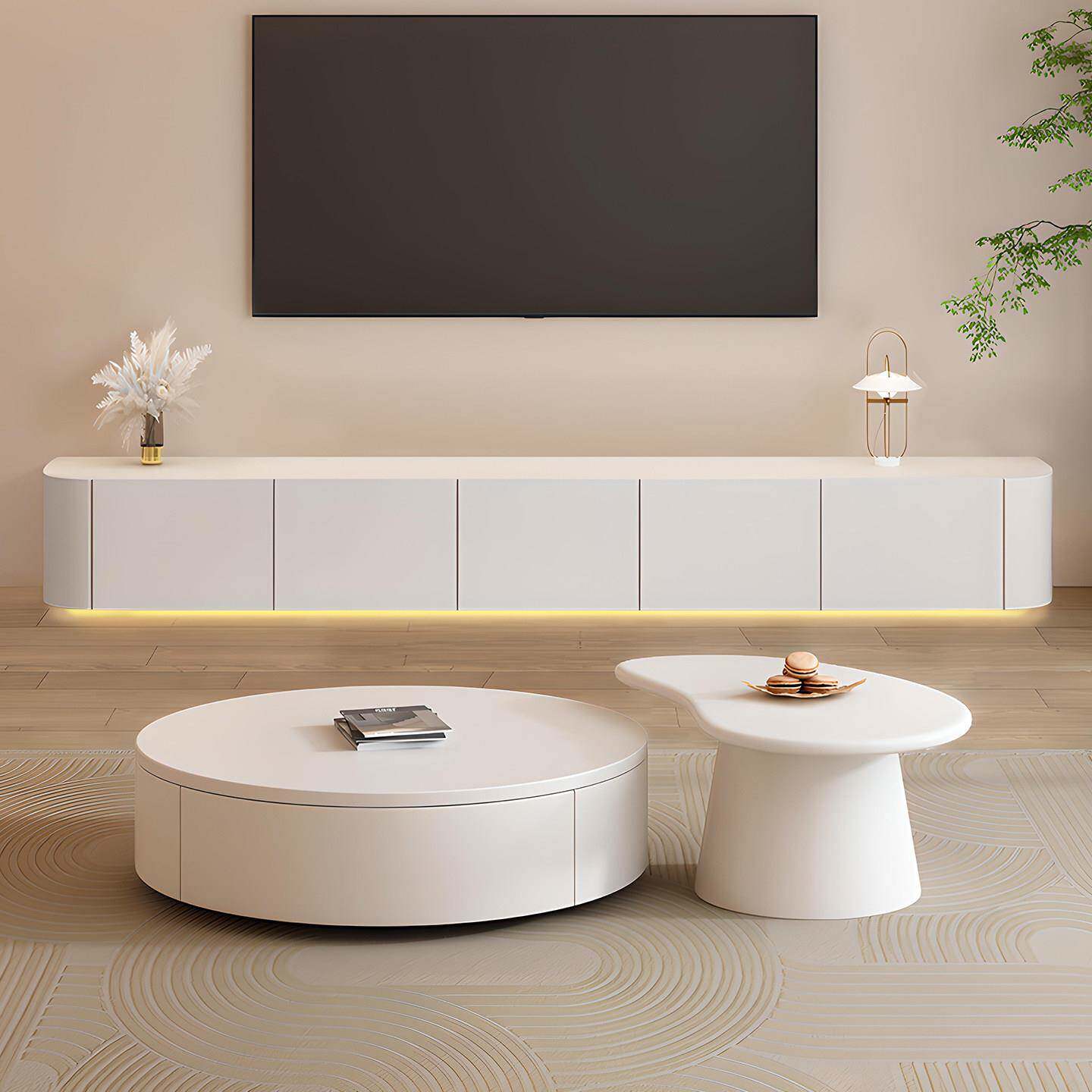 纯实木落地电视柜茶几组合岩板现代简约小户型家用客厅高款落地柜