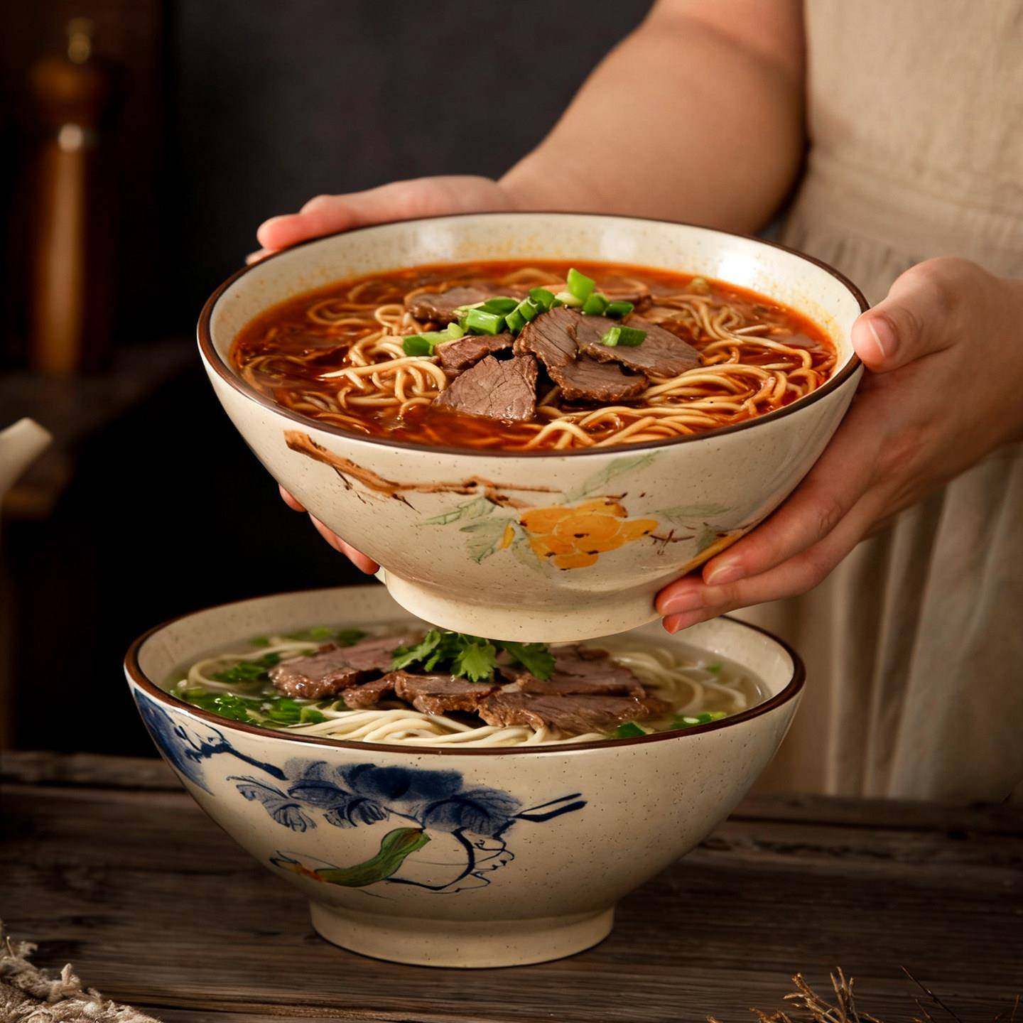 中式陶瓷面碗家用水墨风大容量拉面碗泡面汤碗复古斗笠碗螺蛳粉碗,餐饮具,碗,淘宝优惠券,粉丝福利购,淘宝优惠卷