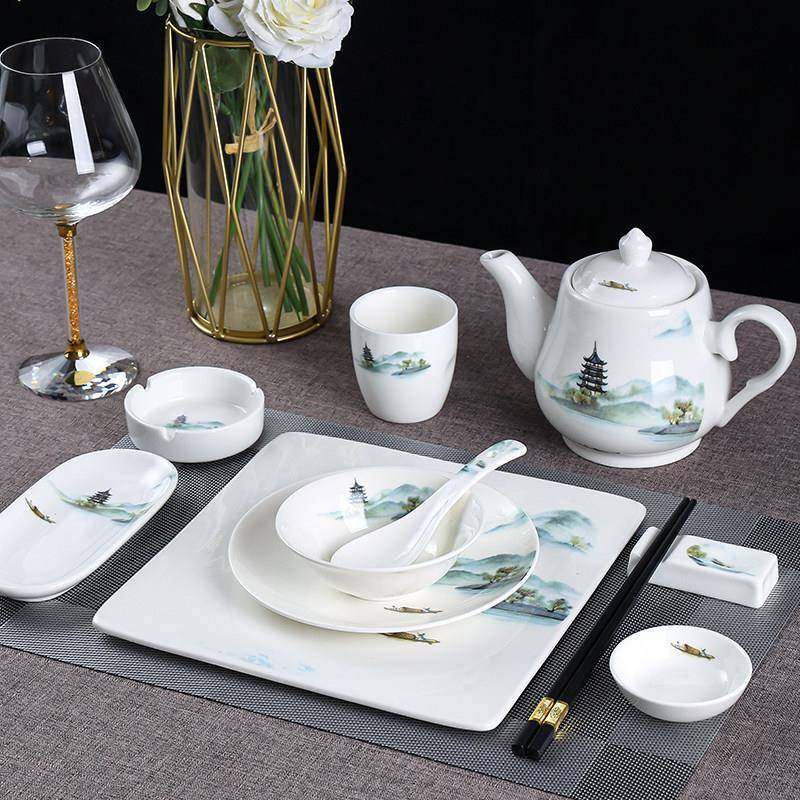 新中式餐具摆台套装陶瓷碗碟盘勺套装餐厅饭店三件套酒店摆台碗盘,餐饮具,盘,淘宝优惠券,粉丝福利购,淘宝优惠卷