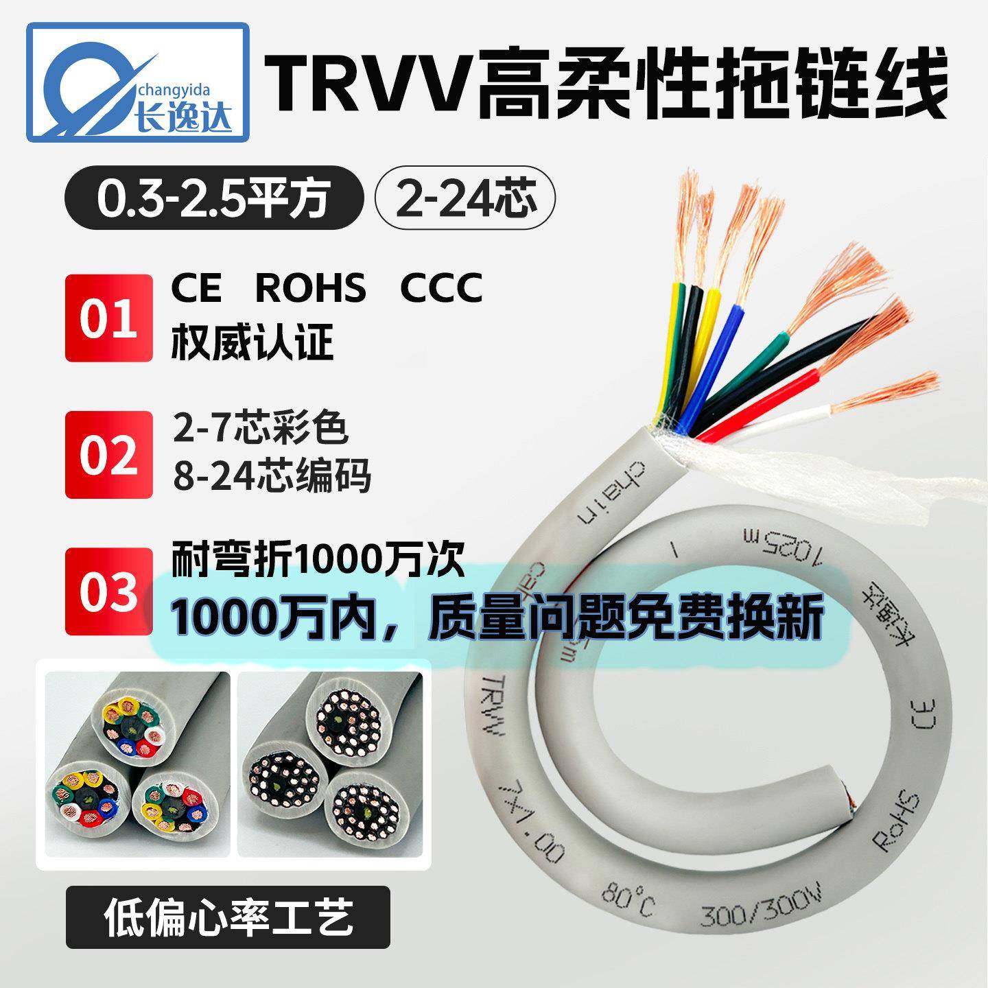 TRVV高柔性拖链电缆6 24 8 10 20 16多芯信号耐油弯折编码器软线,电子/电工,护套线,淘宝优惠券,粉丝福利购,淘宝优惠卷