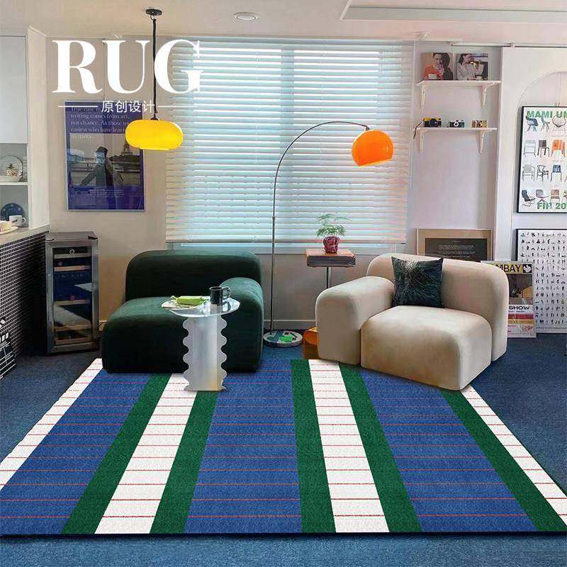 2025新款蓝色条纹客厅地毯高级感沙发茶几法式多巴胺覆古卧室地垫,居家布艺,地毯,淘宝优惠券,粉丝福利购,淘宝优惠卷