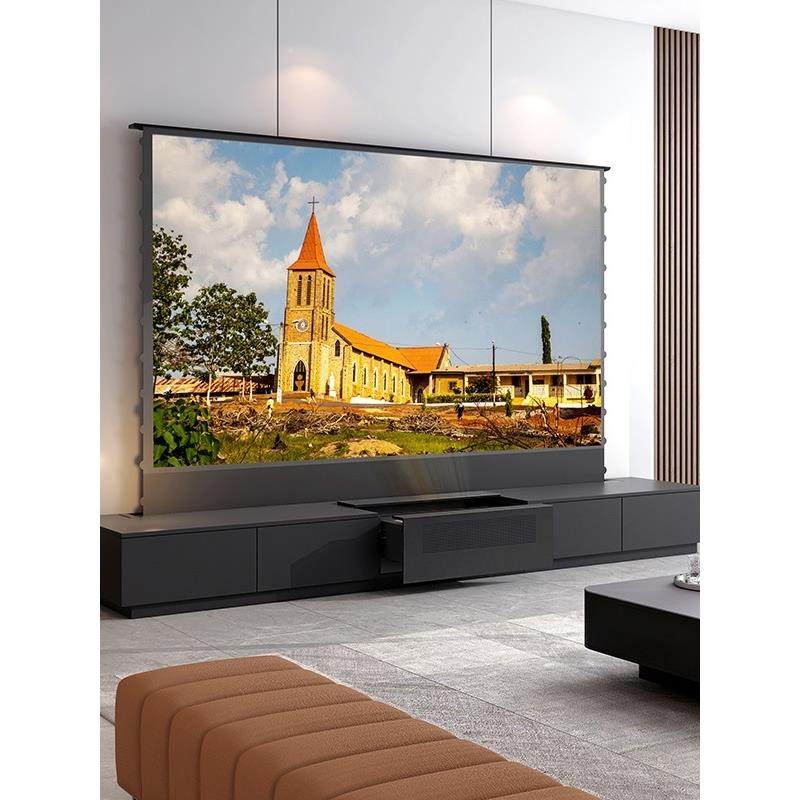 全自动激光电视柜地升屏幕布一体柜智能伸缩隐形家庭影院88/100寸