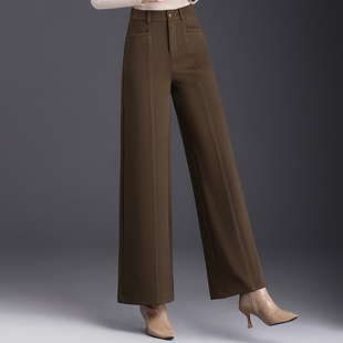 垂感西装 直筒长裤 裤 宽松厚款 子 女秋冬小个子妈妈休闲裤 毛呢阔腿裤