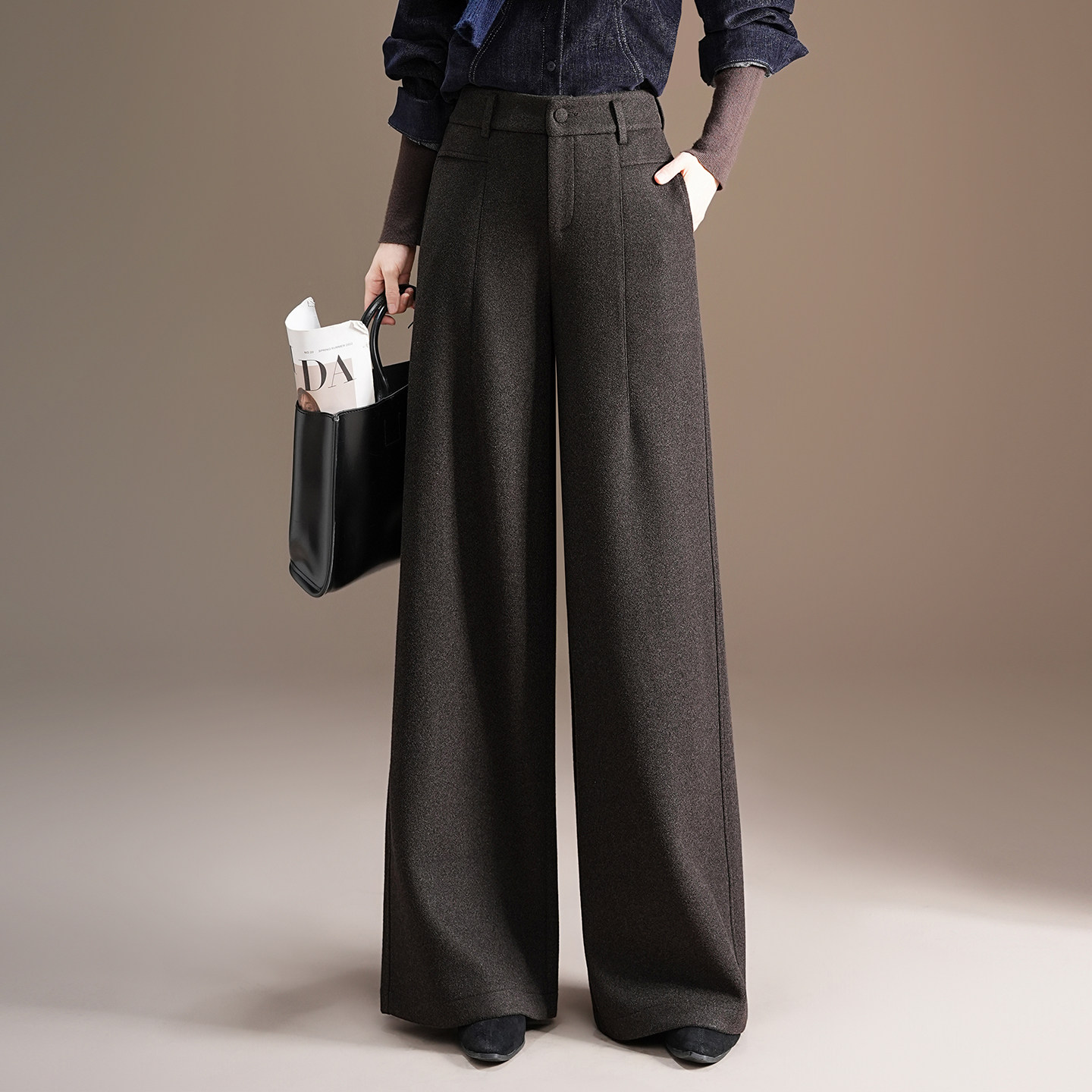 气质毛呢阔腿裤女秋冬高级感显瘦加厚西装裤宽松休闲拖地直筒裤子,女装/女士精品,休闲裤,淘宝优惠券,粉丝福利购,淘宝优惠卷