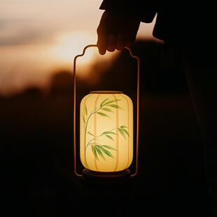 中式复古台灯禅意茶室书房卧室床头灯手绘布艺国风氛围装饰手提灯