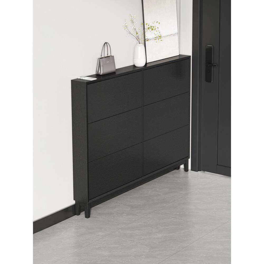 小户型超薄入户门玄关翻斗式家用收纳黑色实木鞋柜窄款靠墙鞋柜,住宅家具,鞋柜,淘宝优惠券,粉丝福利购,淘宝优惠卷